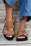 Studded buckle sandals (Tan)