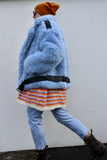 Fluffy periwinkle biker jacket