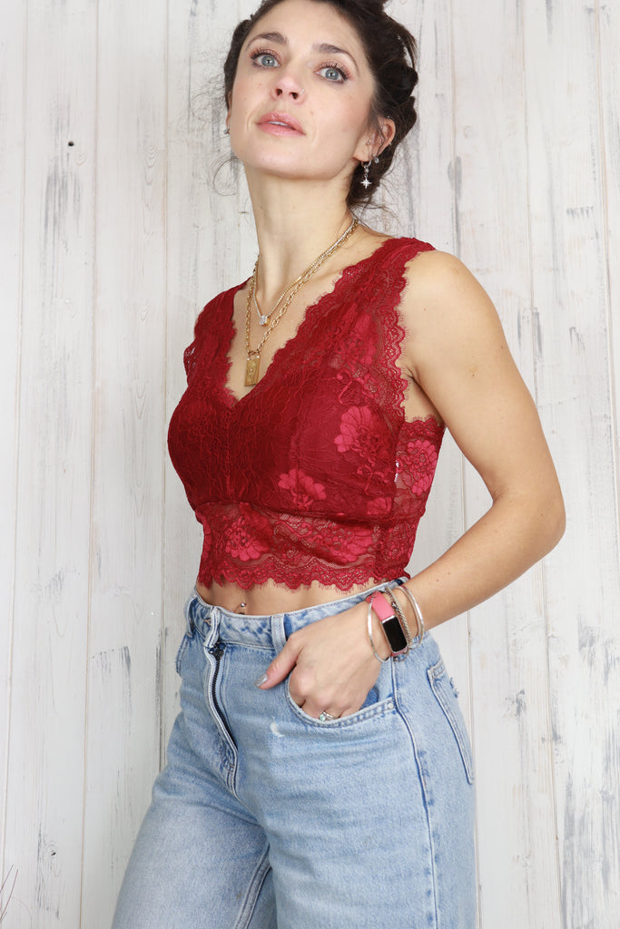 Longline Lace bralette (Burgundy)