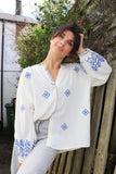 Blue diamond embroidered blouse