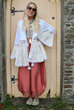 Embroidered crochet trim tiered kimono