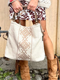 Embroidered linen handbag
