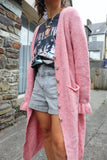 Pink button up long cardigan