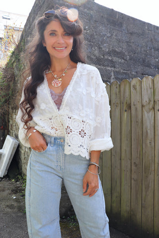 Crochet end embroidered blouse