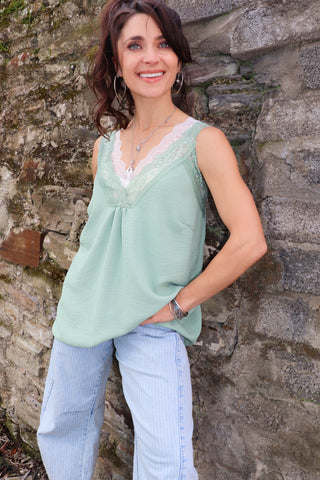 Sea green lace trim cami