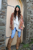 Faux fur trim patterned kimono