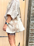 Embroidered linen handbag