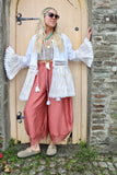 Embroidered crochet trim tiered kimono