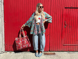 Coral border floral kimono