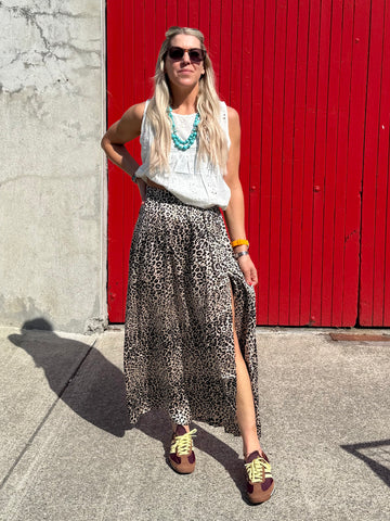 Leopard print silky swing skirt