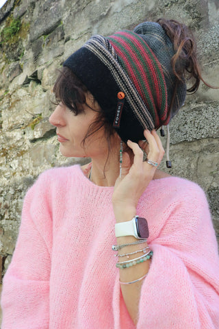 Multiway stripe beanie (Berry)