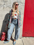 Coral border floral kimono