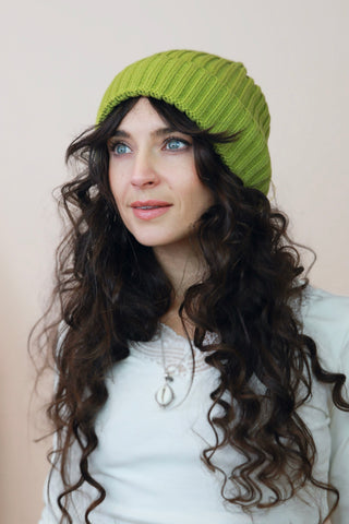 Ribbed knit beanie (Olive green)