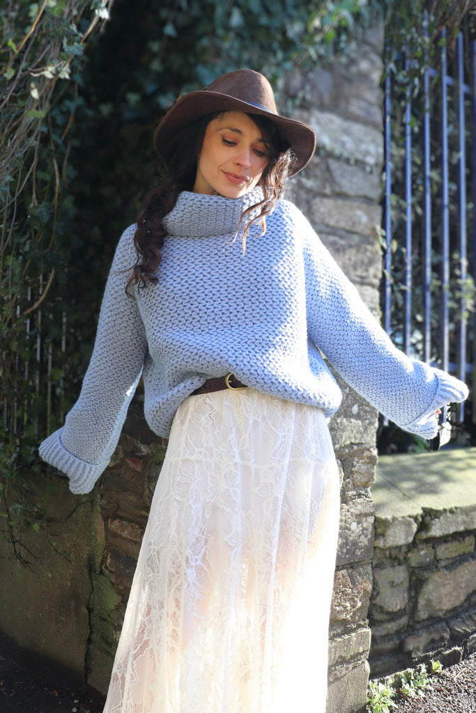 Waffle knit polo neck jumper