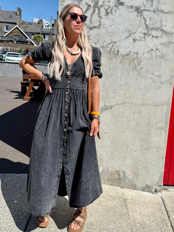 Button down denim dress (Black)