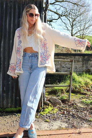 Cheese cloth floral embroidered kimono