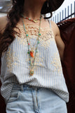 Pinstripe crochet embroidered cami