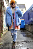 Fluffy periwinkle biker jacket