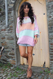 Coral striped open knit jumper