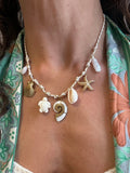 Fossil shell charm woven necklace