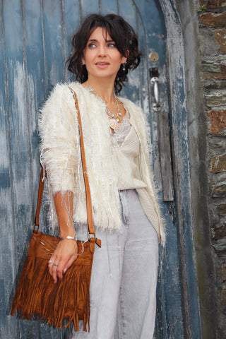 Fringe suede handbag (Camel)