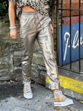 Gold faux leather trousers