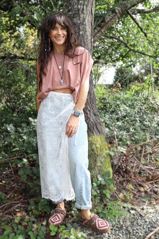Floral sheer lace wrap skirt