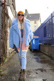 Fluffy periwinkle biker jacket