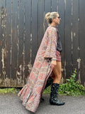 Flared sleeve kimono with gold detail