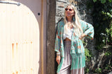 Mint fringed kimono