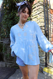 Blue floral embroidered blouse