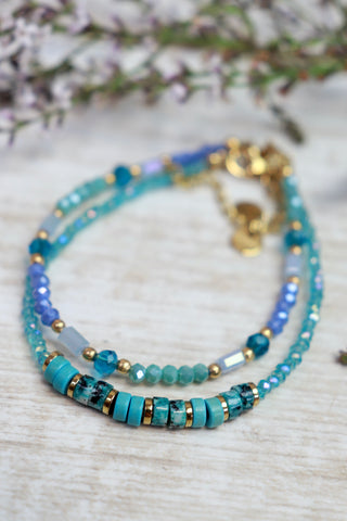 Blue beaded layered bracelet