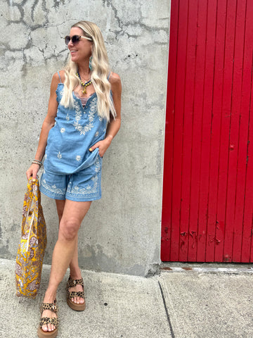 Floral embroidered shorts