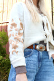 Floral embroidered tie cardigan (Cream)