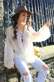 Embroidered silky peasant blouse