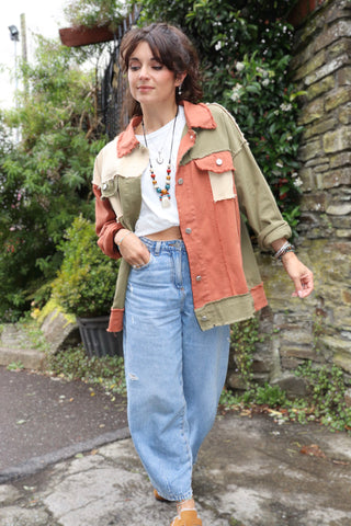 Distressed colour block jacket