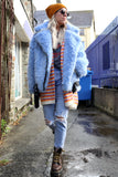 Fluffy periwinkle biker jacket