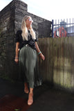 Khaki silky midi skirt