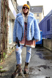 Fluffy periwinkle biker jacket