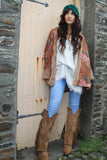 Faux fur trim patterned kimono