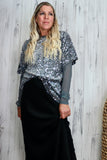 Oversized sequin and velvet silver t-shirt