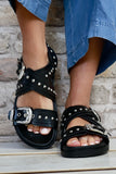 Studded buckle sandals (Black)