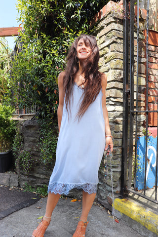 Lace trim racer back slip dress (Dusty blue)