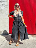 Button down denim dress (Black)