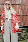 Floral printed red kimono