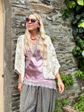 Floral embroidered crochet blouse