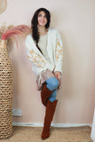 Floral embroidered tie cardigan (Cream)