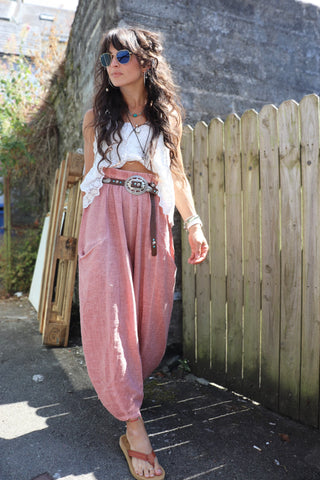 Pink linen balloon trousers