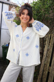 Blue diamond embroidered blouse