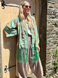 Mint fringed kimono